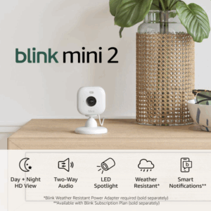 Blink Mini 2 (Newest Model) — Home Security & Pet Camera(s) with HD video, color night view, motion detection, two-way audio, and built-in spotlight — 1 camera (White)